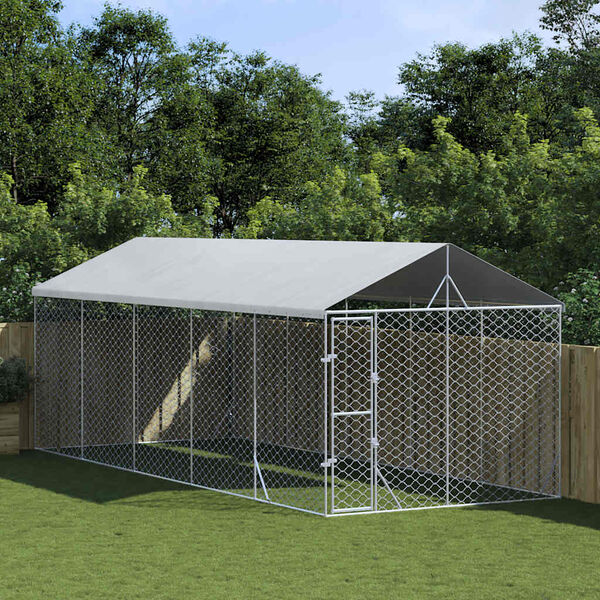 vidaXL Chenil d'ext&eacute;rieur pour chiens avec toit argent&eacute; 3x7,5x2,5 m