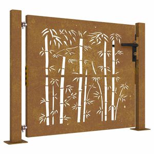 vidaXL Portail de jardin 100x75 cm en acier Corten et bambou