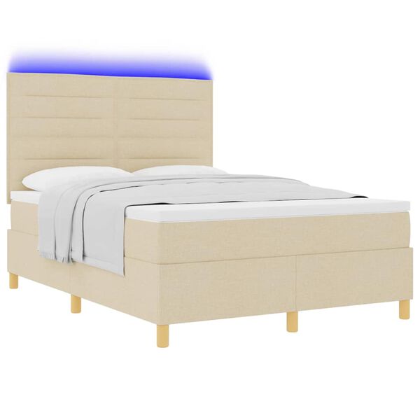 vidaXL Lit &agrave; ressort LED avec matelas Cr&egrave;me 140 x 200 cm tissu