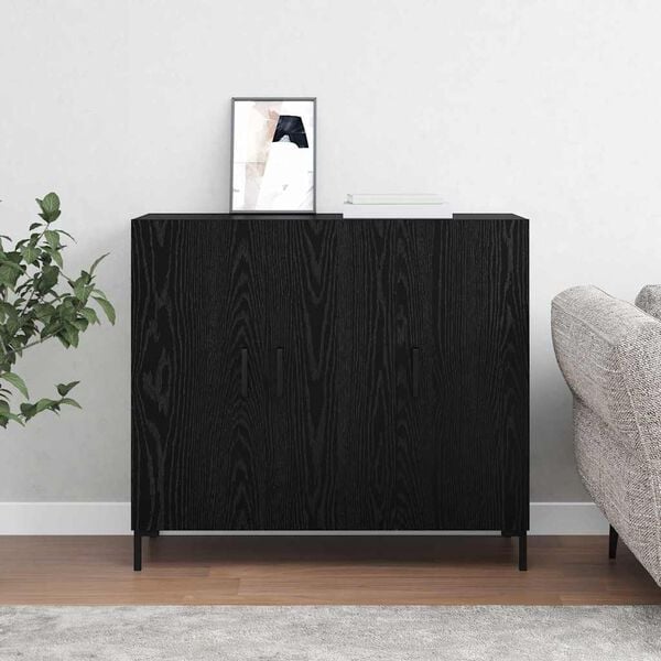 vidaXL Buffet Ch&ecirc;ne noir 90 x 34 x 80 cm Bois d'ing&eacute;nierie