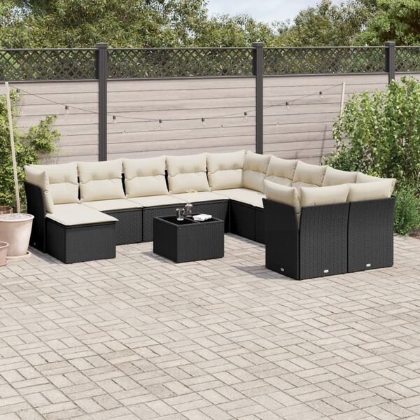 vidaXL Salon de jardin 12 pcs avec coussins noir r&eacute;sine tress&eacute;e