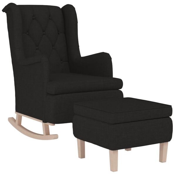 vidaXL Fauteuil avec pieds &agrave; bascule et tabouret Noir Tissu