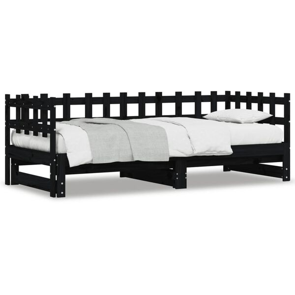 vidaXL Lit coulissant sans matelas noir 2x(90x190) cm Bois massif