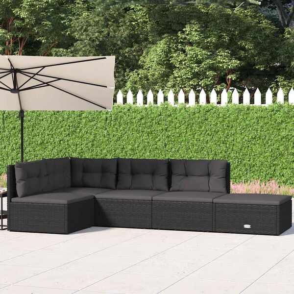 vidaXL Salon de jardin 5 pcs avec coussins Noir R&eacute;sine tress&eacute;e