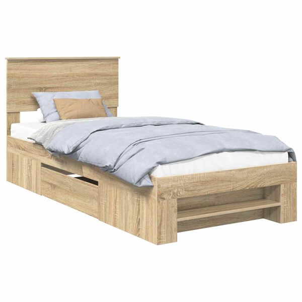 vidaXL Cadre de lit Ch&ecirc;ne Sonoma 100 x 200 m Bois d'ing&eacute;nierie