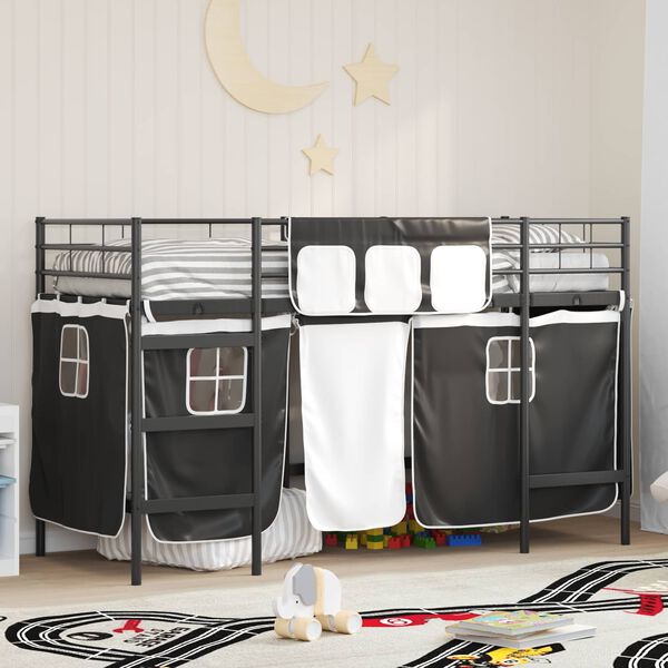 vidaXL Cadre de Lit Mezzanine pour Enfants avec Rideaux Noir