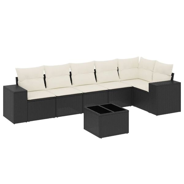 vidaXL Salon de jardin 7 pcs avec coussins noir r&eacute;sine tress&eacute;e