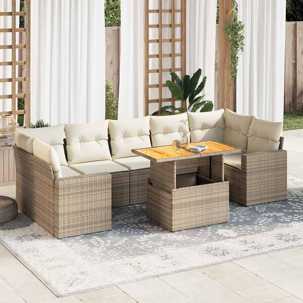 vidaXL Salon de jardin avec coussins 8 pcs beige r&eacute;sine tress&eacute;e