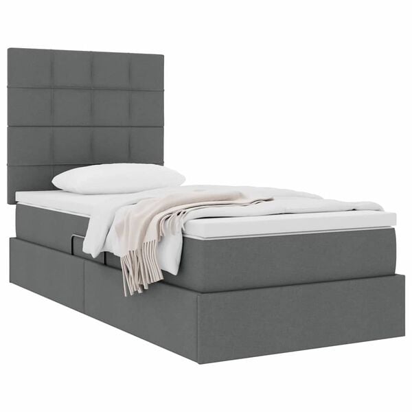 vidaXL Lit avec rangement et matelas Gris fonc&eacute; 100 x 200 cm Polyester