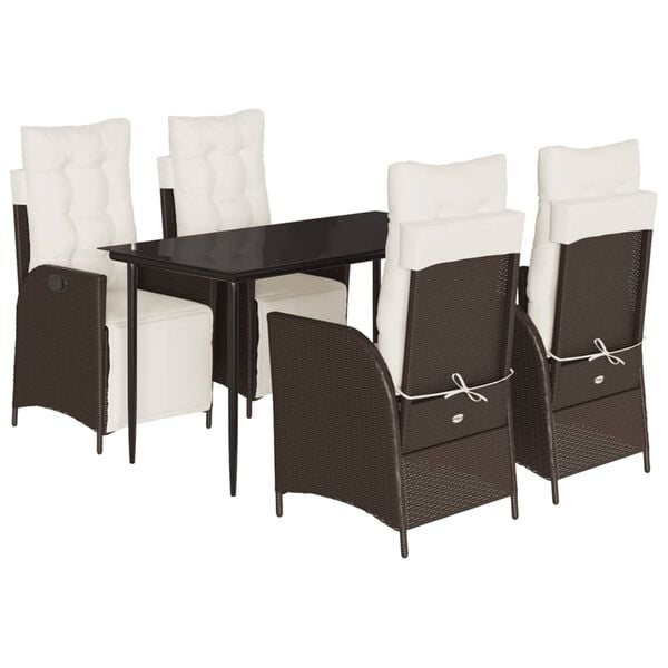 vidaXL Ensemble &agrave; manger de jardin 5 pcs et coussins marron poly rotin