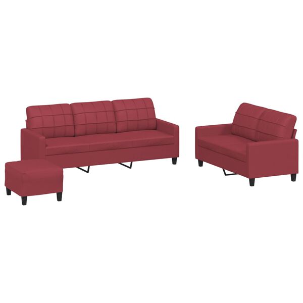 vidaXL Ensemble de canap&eacute;s 3 pcs et coussins Rouge bordeaux Similicuir