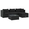 vidaXL Salon de jardin 5 pcs avec coussins R&eacute;sine tress&eacute;e Noir
