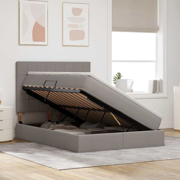 vidaXL Lit avec rangement et LED avec LED Taupe 140 x 190 cm Polyester