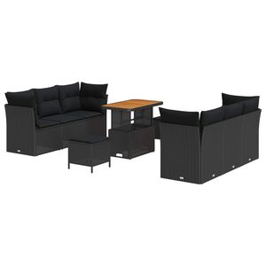 vidaXL Ensemble de canap&eacute; de jardin avec coussin 9 pcs Noir polyrotin