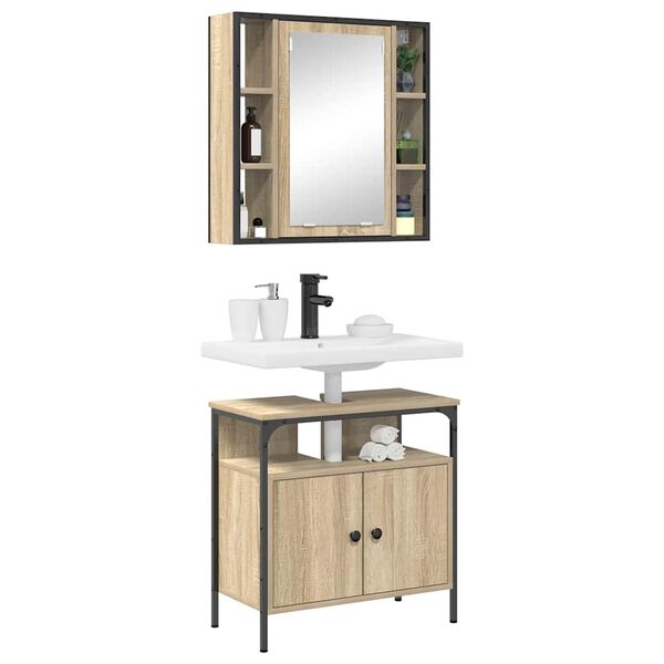 vidaXL Ensemble de mobilier de salle de bain avec &eacute;tag&egrave;re 2 pcs Marron