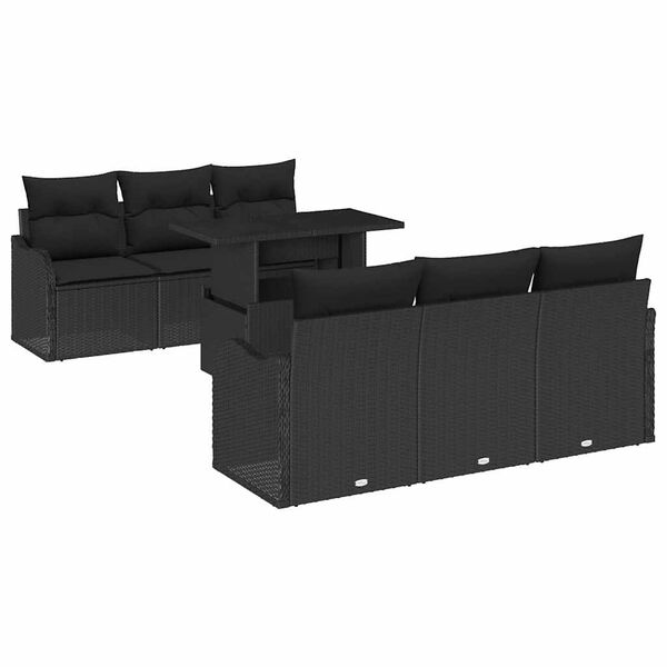vidaXL Ensemble de canapé de jardin avec coussin 7 pcs Noir Poly rotin
