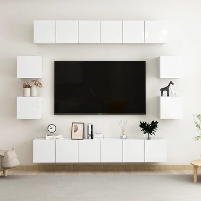 vidaXL Ensemble de meubles TV 10 pcs Blanc brillant Aggloméré