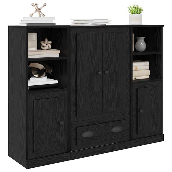 vidaXL Haut Armoire avec tiroir 3 pcs Ch&ecirc;ne noir Bois d'ing&eacute;nierie
