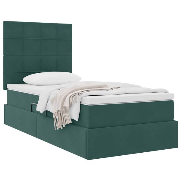 vidaXL Lit avec rangement et matelas Vert fonc&eacute; 90 x 200 cm Velours