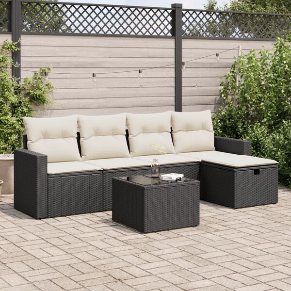vidaXL Salon de jardin 6 pcs avec coussins noir r&eacute;sine tress&eacute;e
