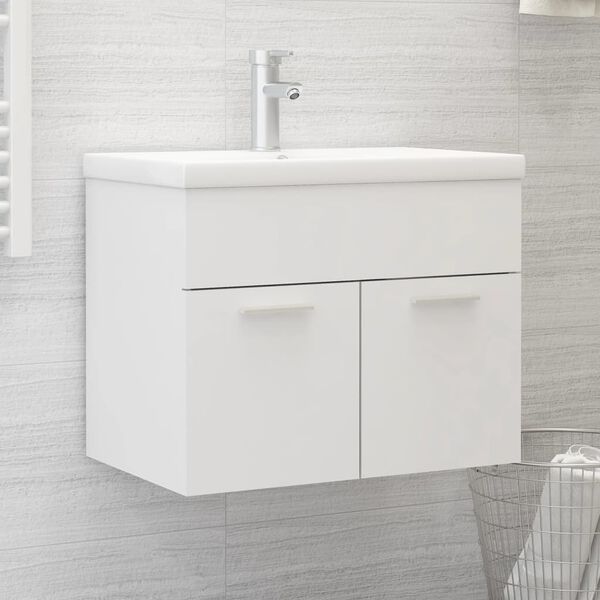 vidaXL Armoire d'évier avec lavabo intégré Blanc Aggloméré