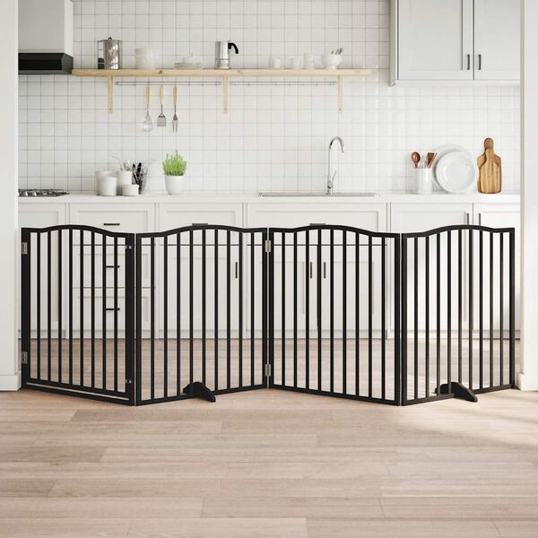 vidaXL Barri&egrave;re pour chiens et porte 4 panneaux noir bois de peuplier