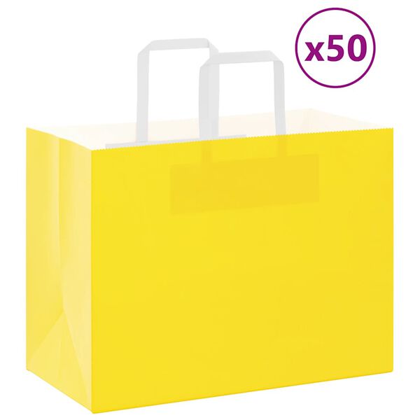 vidaXL Sacs en papier 50 pcs avec poign&eacute;es jaune 32x17x25 cm