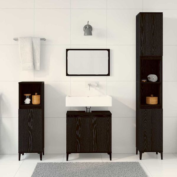 vidaXL Ensemble de mobilier de salle de bain 3 pcs Ch&ecirc;ne noir