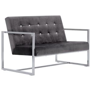 vidaXL Canap&eacute; &agrave; 2 places avec accoudoirs gris fonc&eacute; chrome et velours