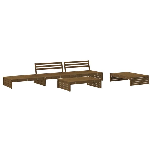 vidaXL Salon de jardin 5 pcs avec coussins marron miel bois massif