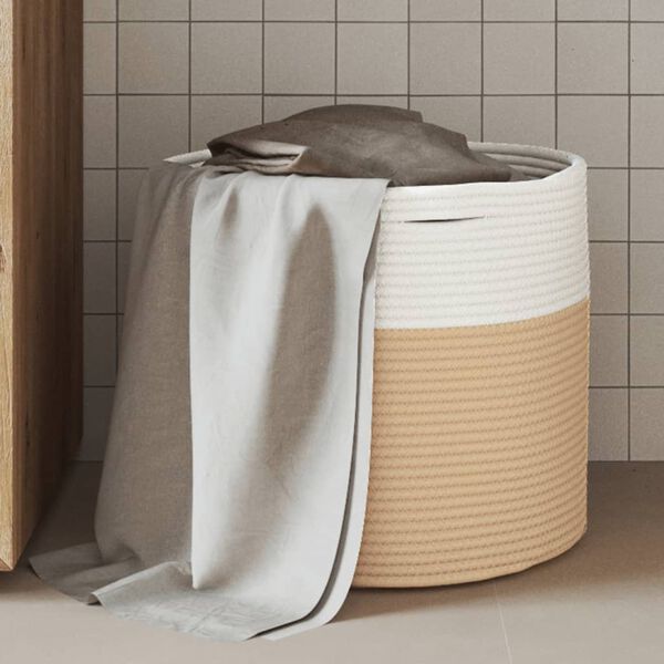vidaXL Panier de rangement beige et blanc &Oslash;40x35 cm coton