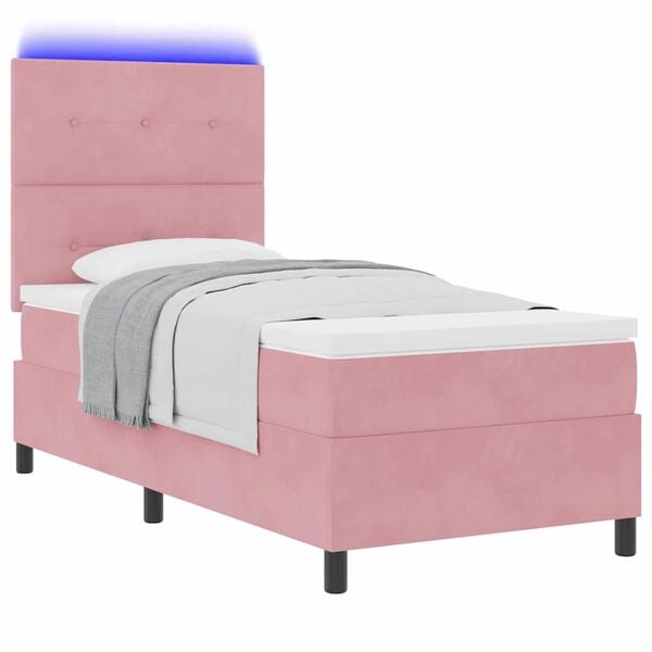 vidaXL Lit &agrave; ressort LED avec matelas Rose 90 x 190 cm tissu