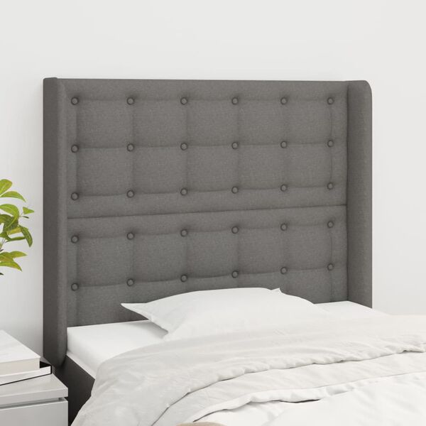 vidaXL T&ecirc;te de lit avec oreilles Gris fonc&eacute; 103x16x118/128 cm Tissu