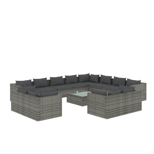 vidaXL Salon de jardin 13 pcs avec coussins Gris R&eacute;sine tress&eacute;e