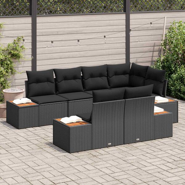 vidaXL Ensemble de canap&eacute; de jardin avec coussin 7 pcs Noir Polyrotin