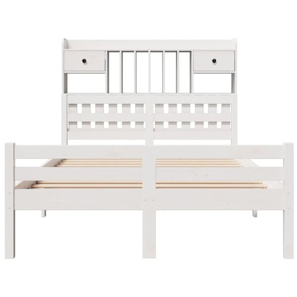 vidaXL Lit bibliothèque sans matelas blanc 135x190 cm bois pin massif