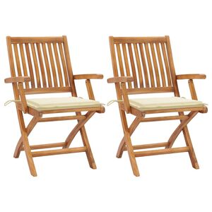 vidaXL Chaises pliantes (lot de 2) avec coussins cr&egrave;me, en bois de teck massif