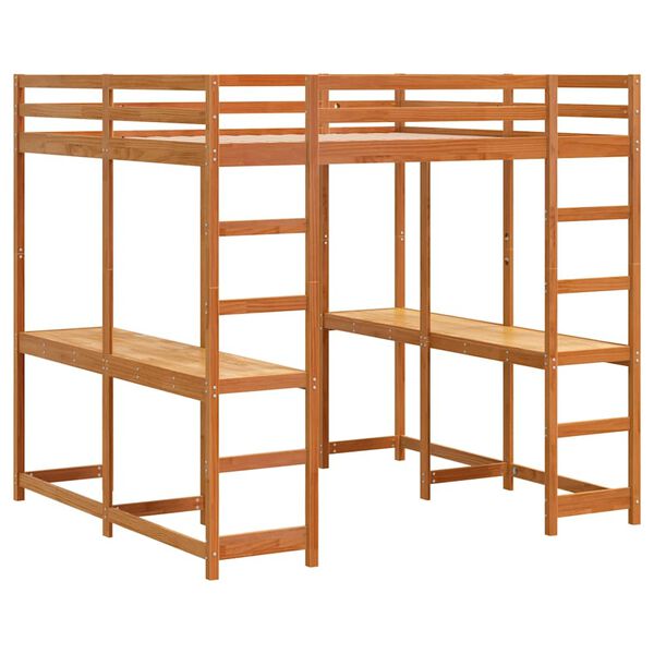 vidaXL Lit superpos&eacute; et bureau et &eacute;chelle 200x200cm bois de pin massif