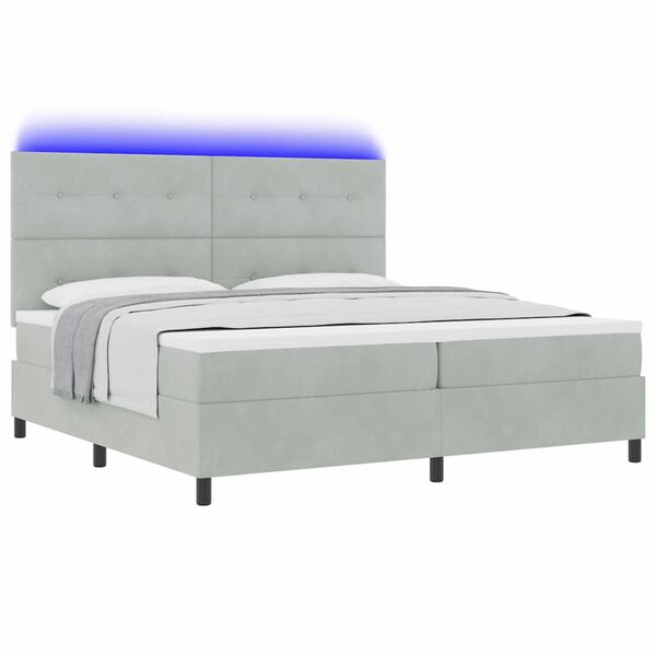vidaXL Lit &agrave; ressort LED avec matelas Gris clair 200 x 200 cm tissu