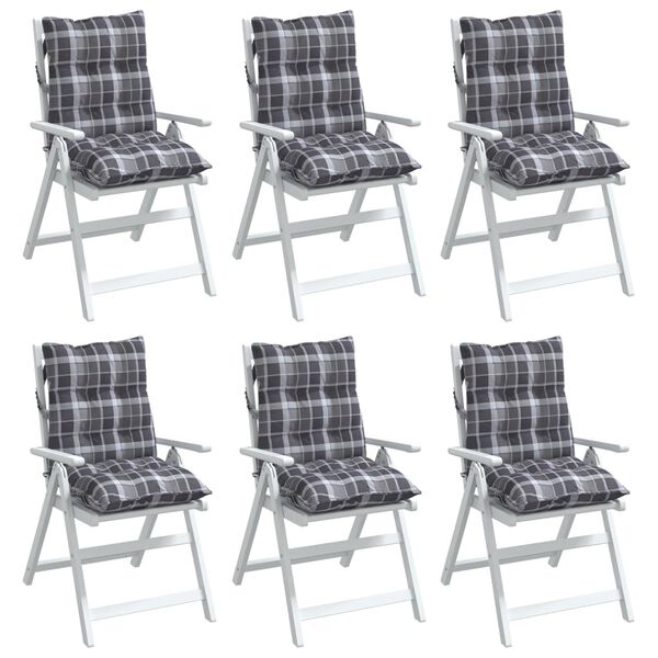 vidaXL Coussins de chaise &agrave; dossier bas lot de 6 motif &agrave; carreaux gris