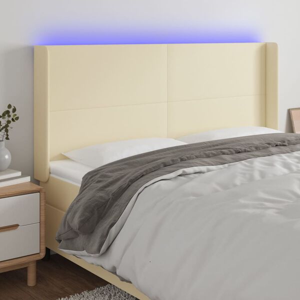 vidaXL T&ecirc;te de lit &agrave; LED Cr&egrave;me 183x16x118/128 cm Similicuir