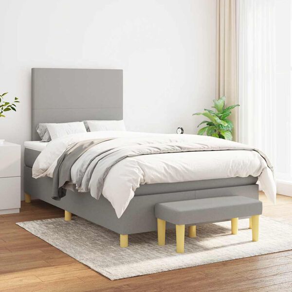 vidaXL Sommier &agrave; lattes de lit et matelas gris clair 120x190 cm tissu