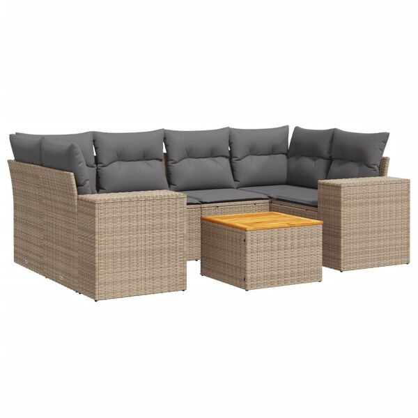 vidaXL Salon de jardin avec coussins 7 pcs beige r&eacute;sine tress&eacute;e