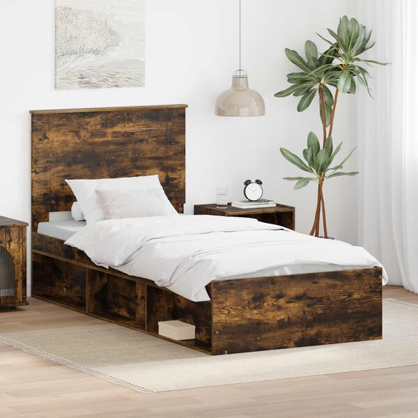 vidaXL Cadre de lit Ch&ecirc;ne fum&eacute; 90 x 190 cm Bois de pin massif