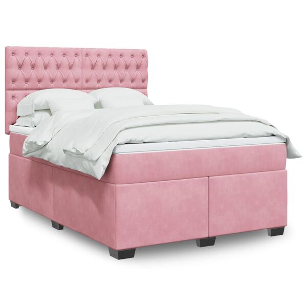 vidaXL Sommier &agrave; lattes de lit avec matelas Rose 160x200 cm Velours