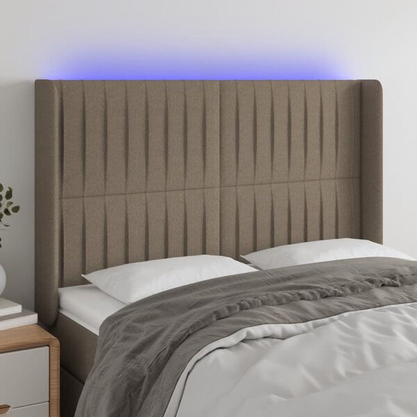 vidaXL T&ecirc;te de lit &agrave; LED Taupe 147x16x118/128 cm Tissu