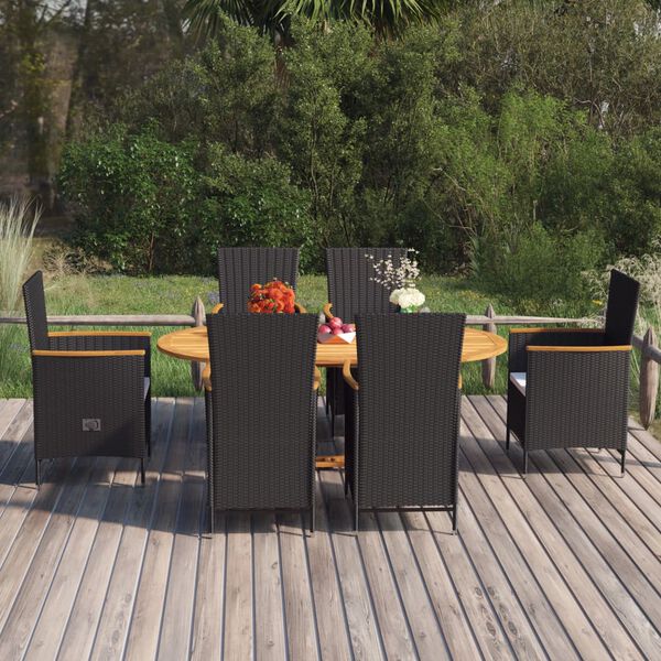 vidaXL Ensemble à manger de jardin 7 pcs Résine tressée Noir