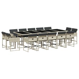vidaXL Ensemble &agrave; manger de jardin et coussins 15 pcs gris clair rotin