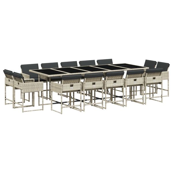 vidaXL Ensemble &agrave; manger de jardin et coussins 15 pcs gris clair rotin