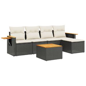 vidaXL Salon de jardin 6 pcs avec coussins noir r&eacute;sine tress&eacute;e